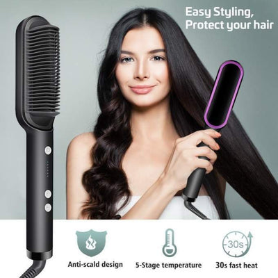 Hair Straightener Brush Curling Comb 2 In 1